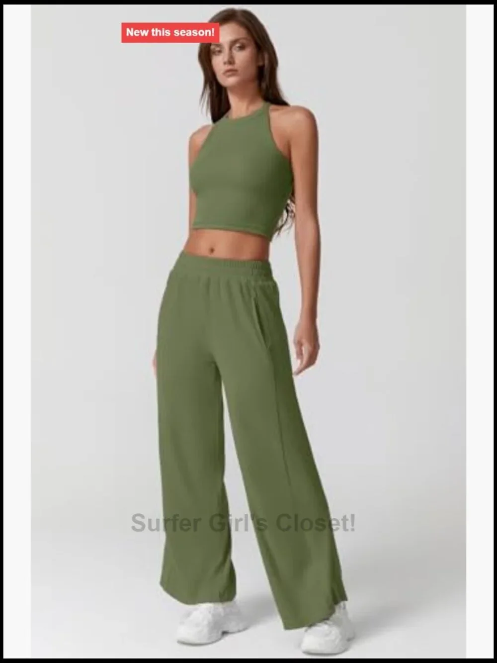 Ribbed Knit Crop Tank Top and Wide Leg Pants 2 Piece Set Sleeveless Tracksuit